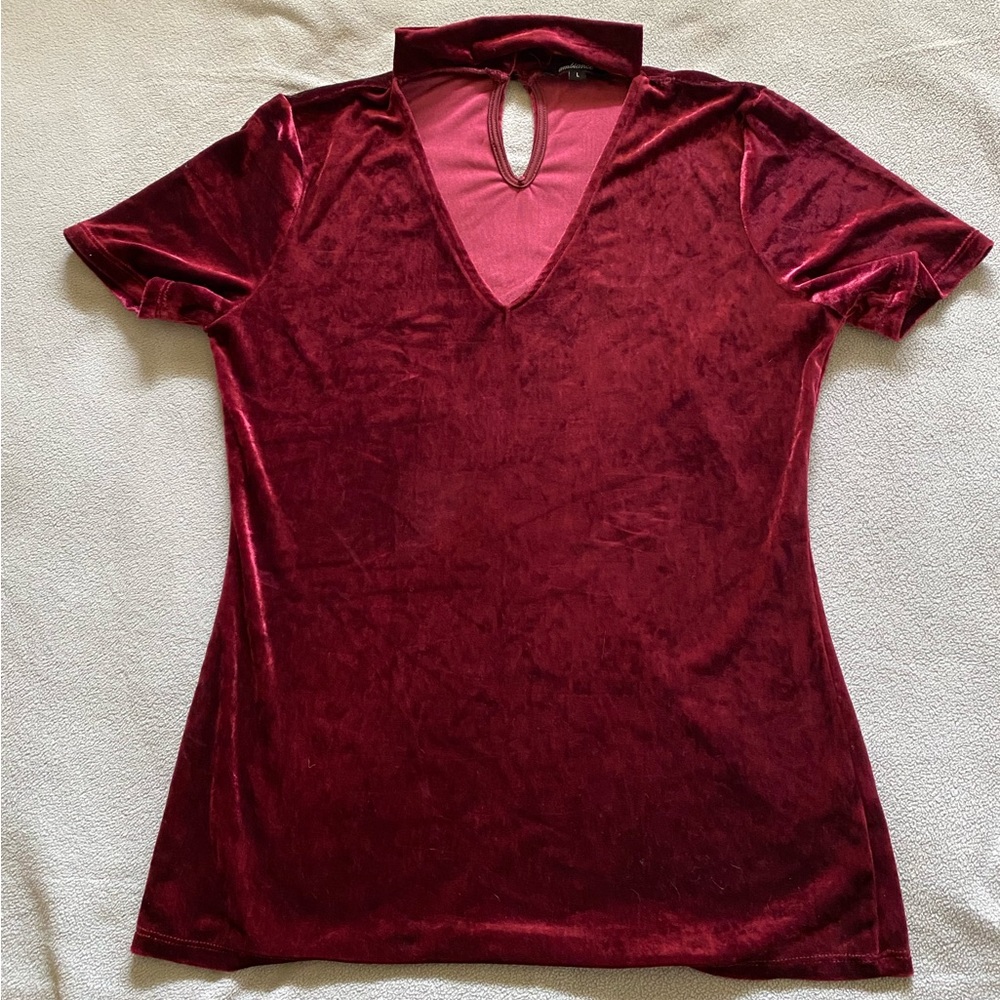 Ambiance Velvet V-Neck Blouse in Deep Red